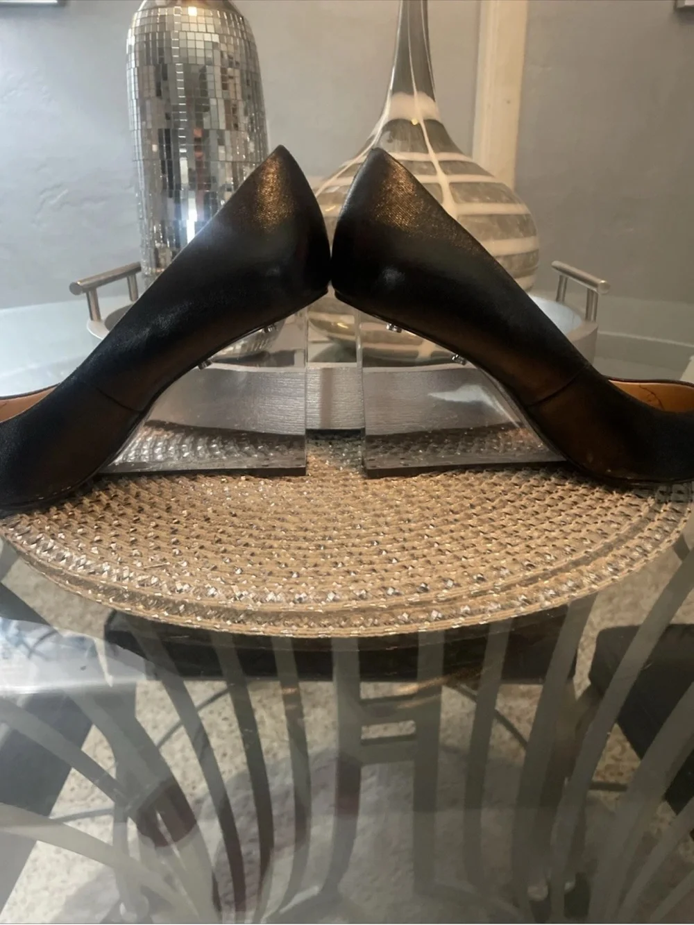 Katie Perry The Mirra Black Pumps with Clear Lucite Block Heel 9.5